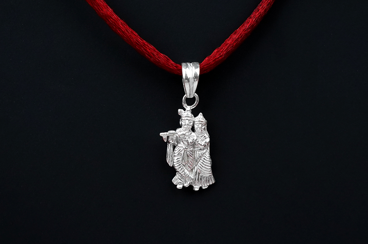 Radha Krishna Locket in Pure Silver V