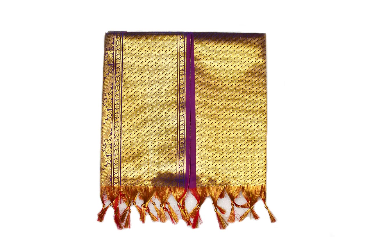 Golden Zari Flower Silk Puja Shawl