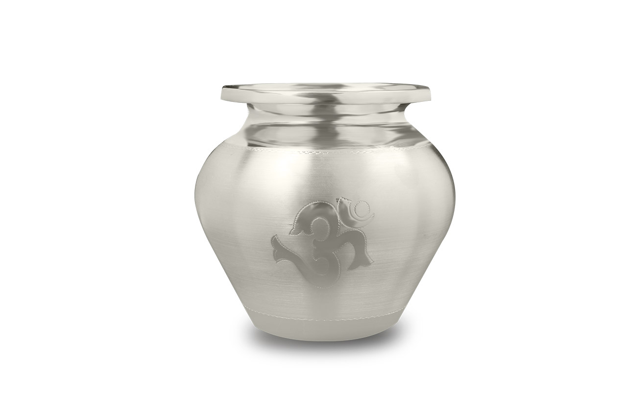 Puja Kalash in pure silver-Om Shree design