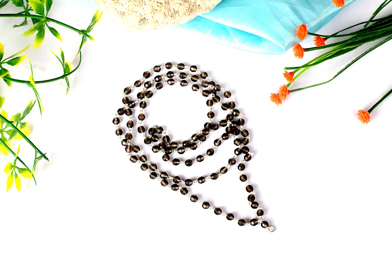 Buy Smoky Quartz Round Faceted Mala in Silver Wire (4 mm) from Rudra Centre (Rudraksha Ratna) at reasonable prices