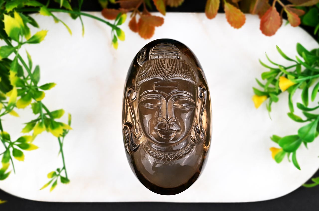 Shiva face on Smoky Quartz Lingam 460 gms