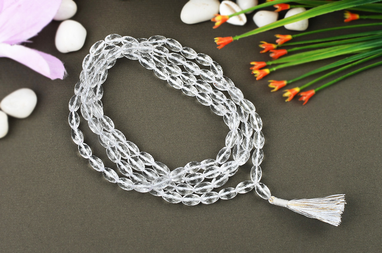 Diamond Cut Sphatik Lingam Mala - 9 mm