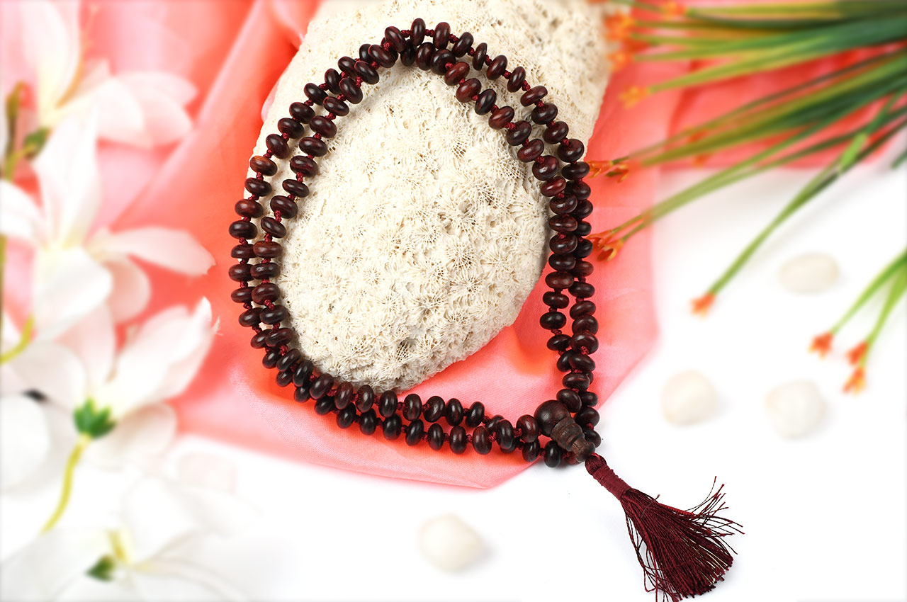 Red sandalwood elliptical beads mala - 8mm