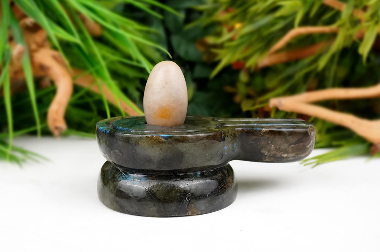 Narmada Lingam with Labradorite yoni base
