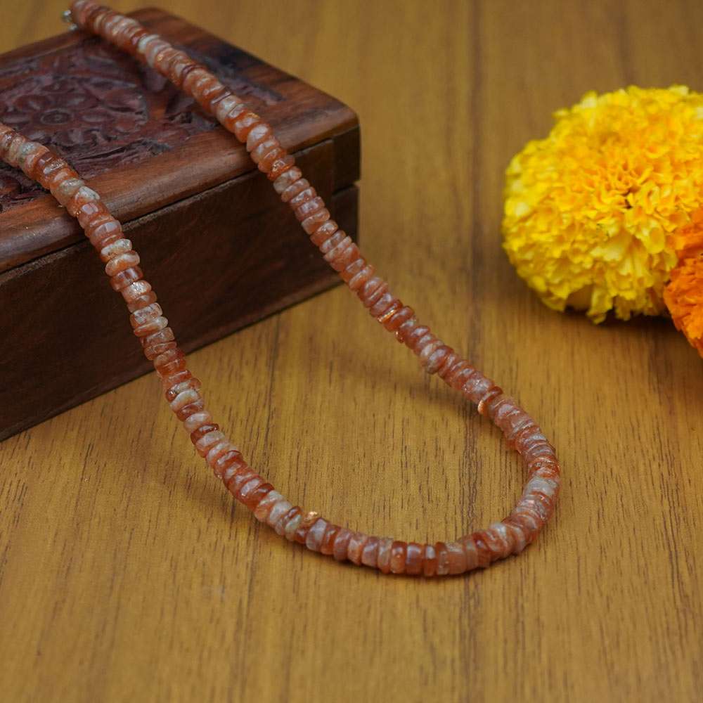 Sunstone Button Shape Necklace
