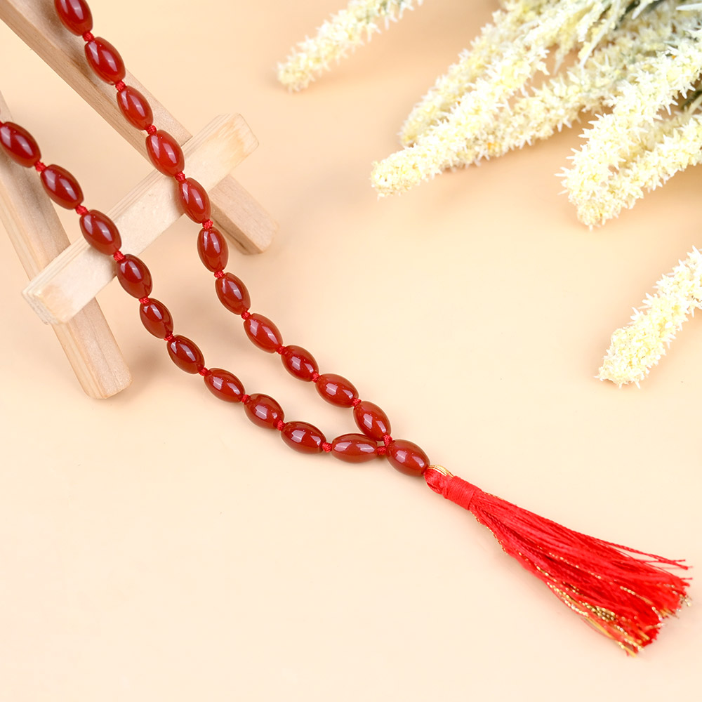 Red Carnelian Drum Shape Beads Mala