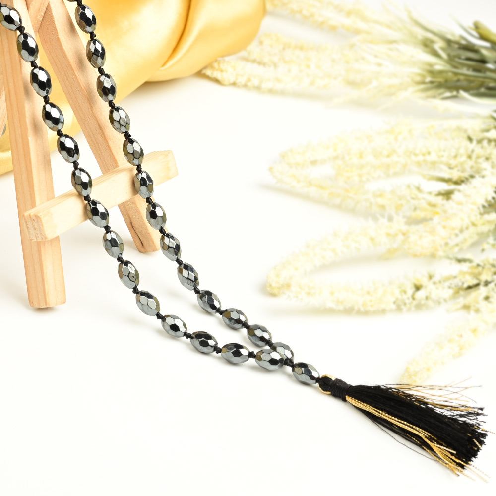 Hematite Faceted Oval Beads Mala