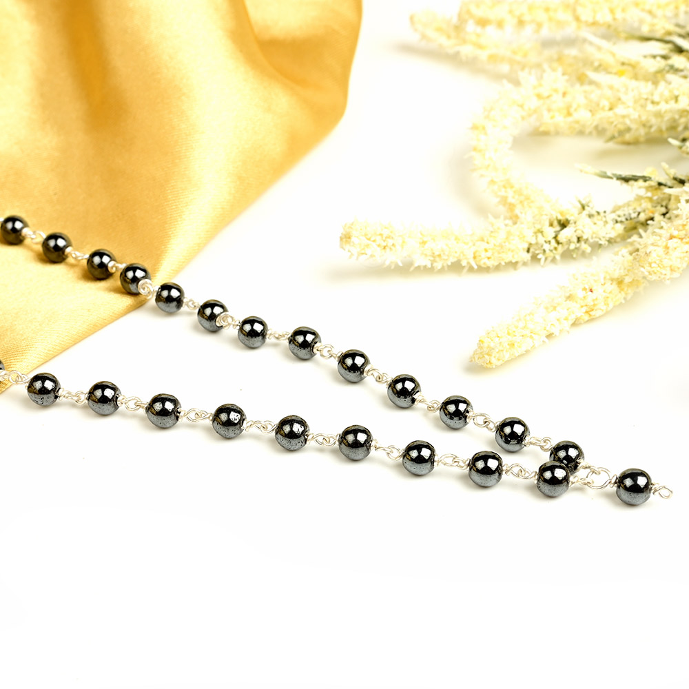 Hematite 925 Silver Wire Mala - 6 mm