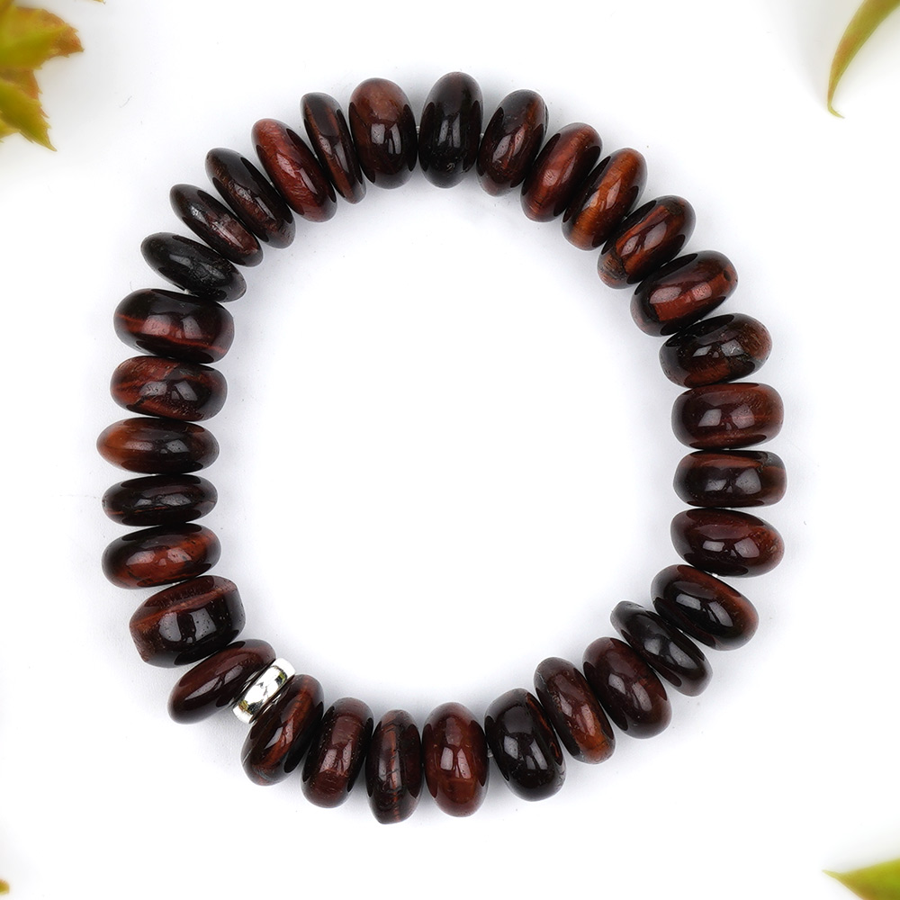 Red Tiger Eye Elliptical Beads Bracelet