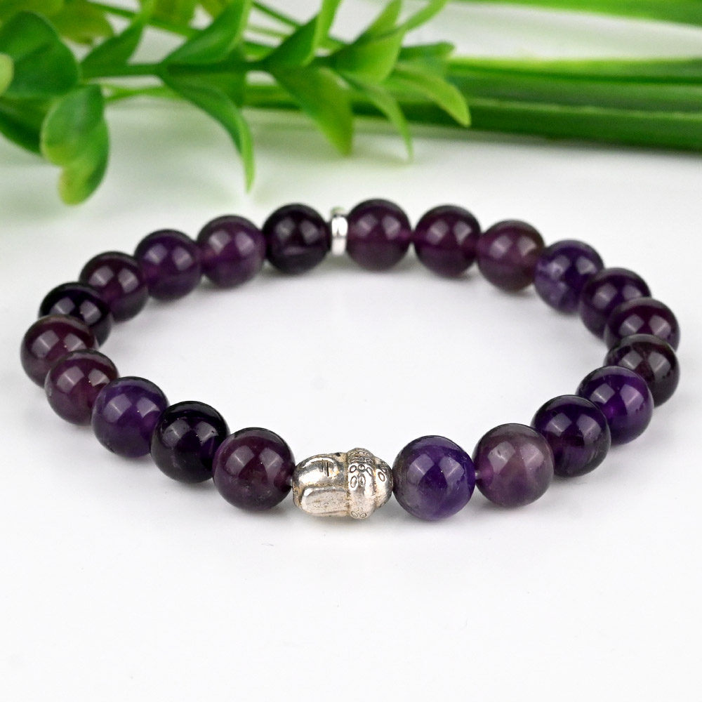 Amethyst Buddha Charm Bracelet - 8 mm