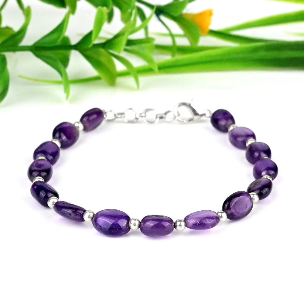 Amethyst Oval Beads German Silver Bracelet