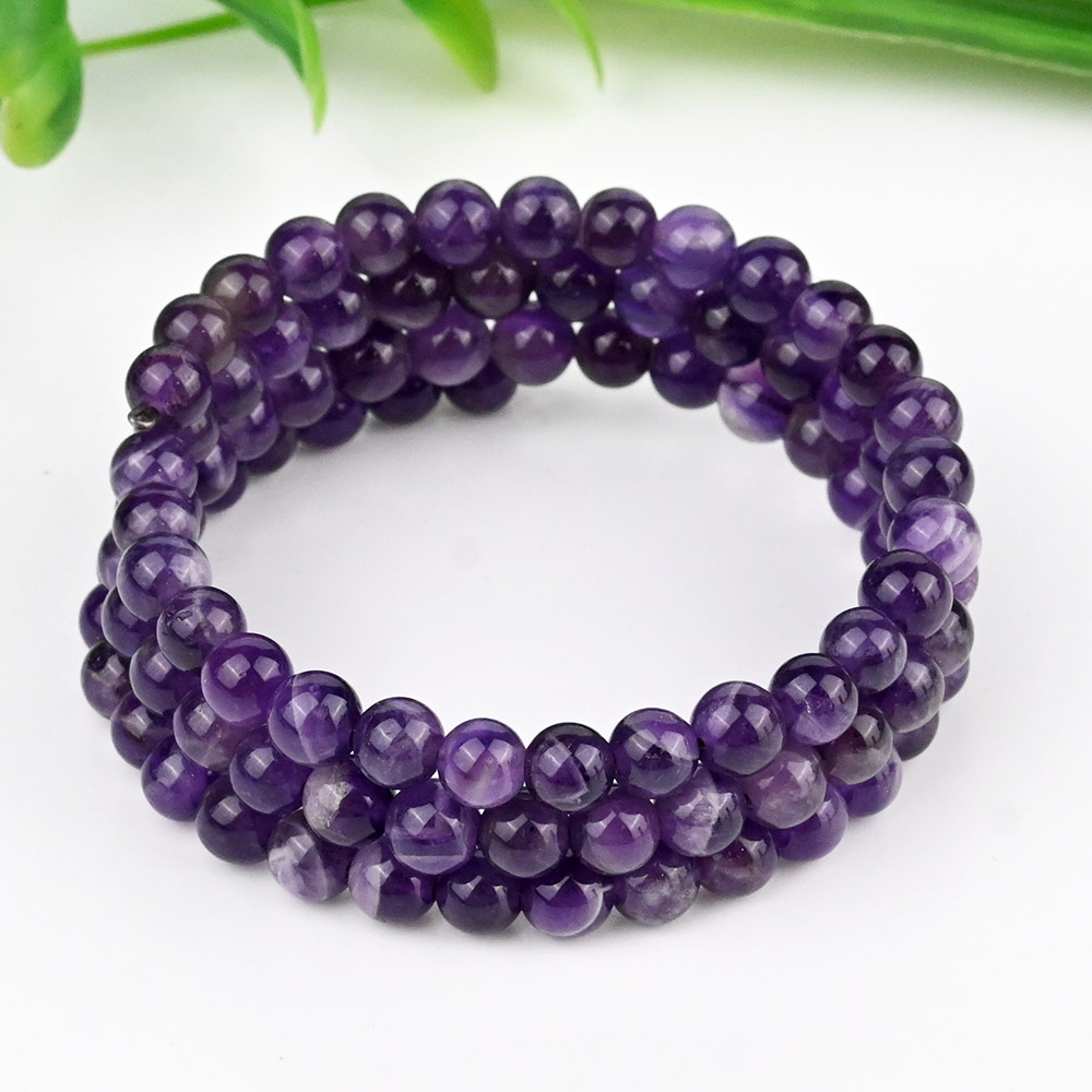 Amethyst Beads Spiral Stack Bracelet - 6 mm