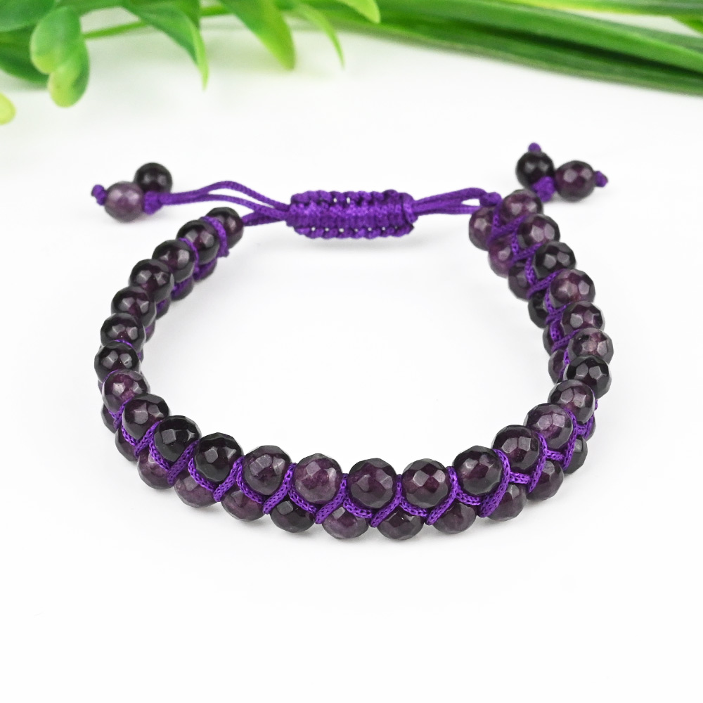 Amethyst Faceted Beads Double Layer Thread Bracelet