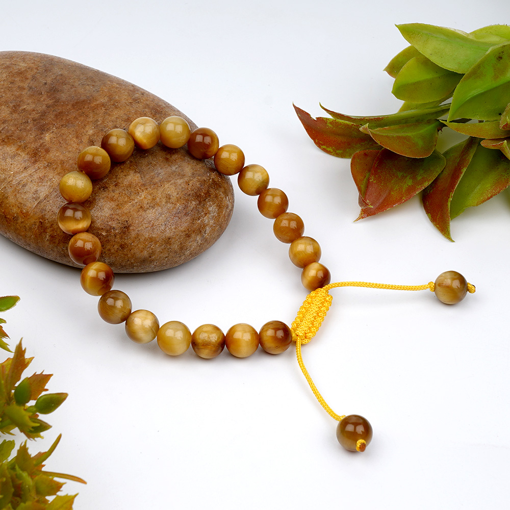 Brown Cats Eye Adjustable Thread Bracelet - 8 mm