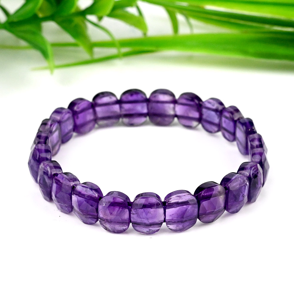 Amethyst Flat Oval Shape Beads Bracelet