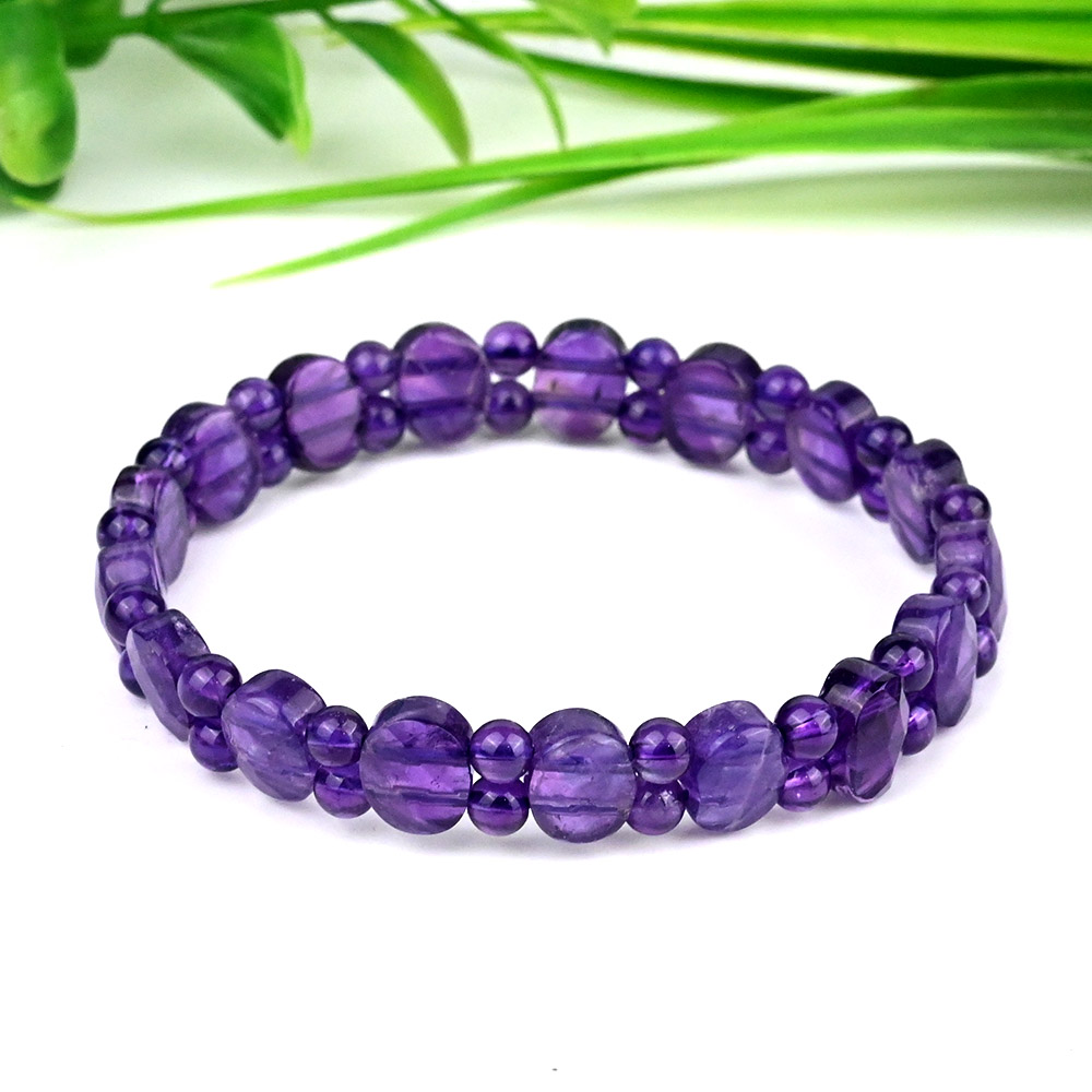 Amethyst Flat Oval & Round Beads Bracelet
