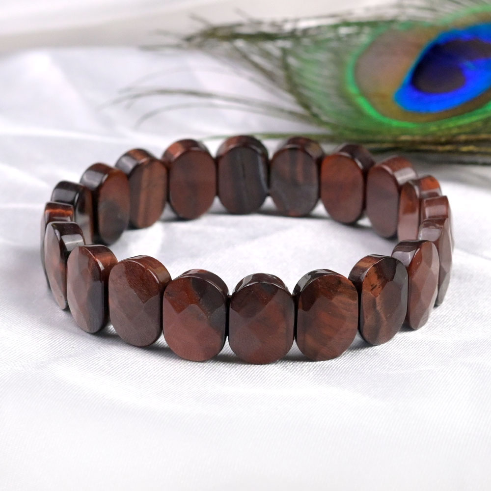 Red Tiger Eye Oval Faceted Beads Bracelet