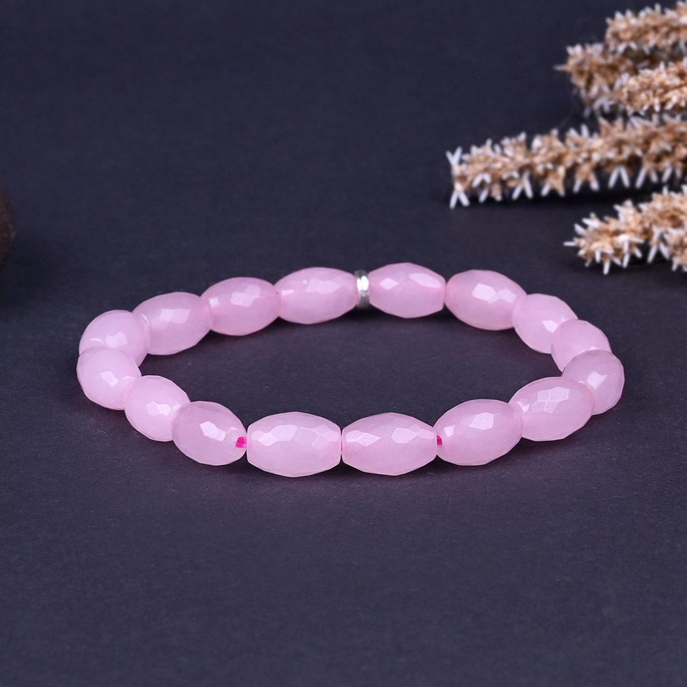 Rose Quartz Faceted Drum Shape Beads Bracelet