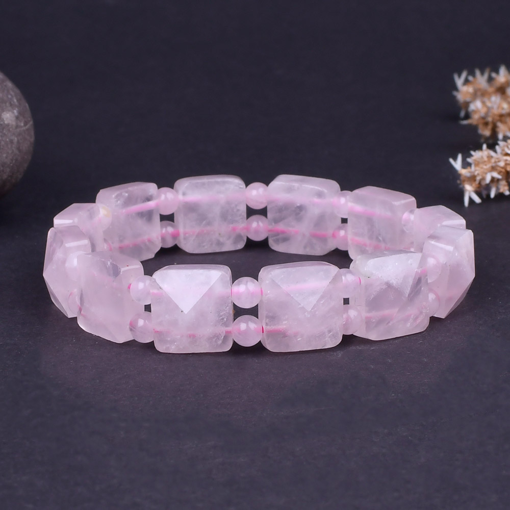 Rose Quartz Square & Round Shape Beads Bracelet