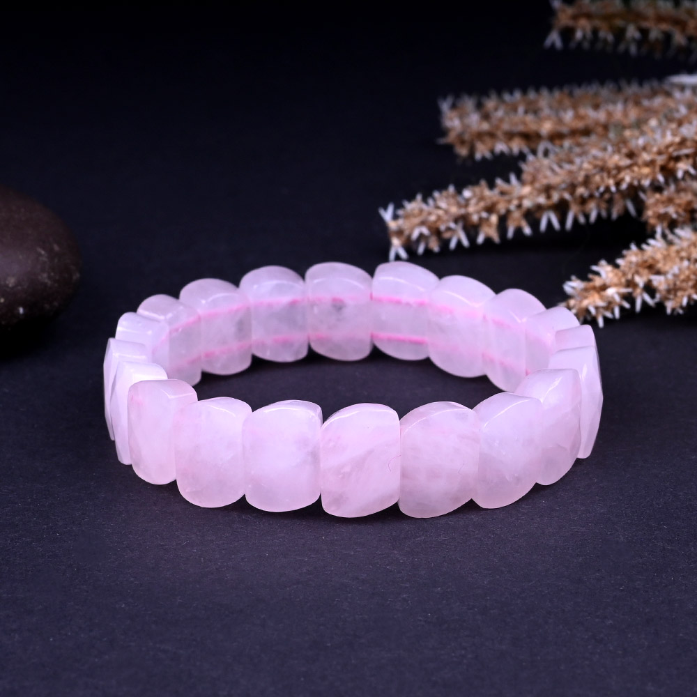 Rose Quartz Faceted Rhombus Shape Beads Bracelet