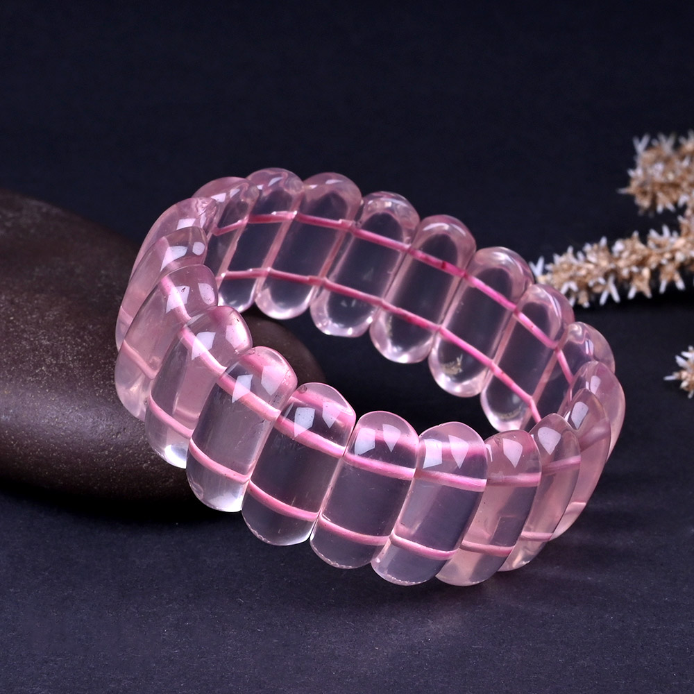 Rose Quartz Oval Beads Elastic Bracelet