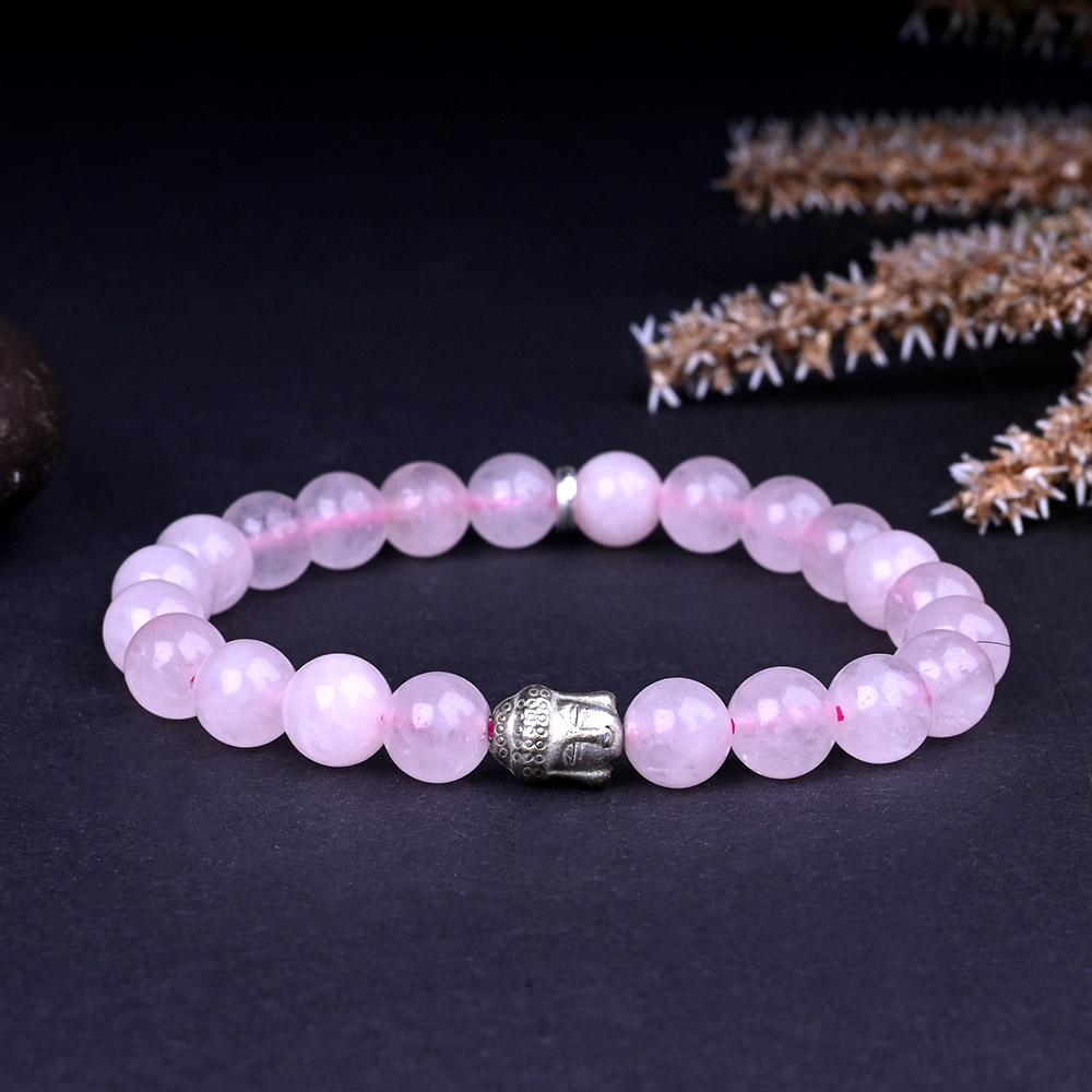 Rose Quartz Buddha Charm Bracelet - 8 mm