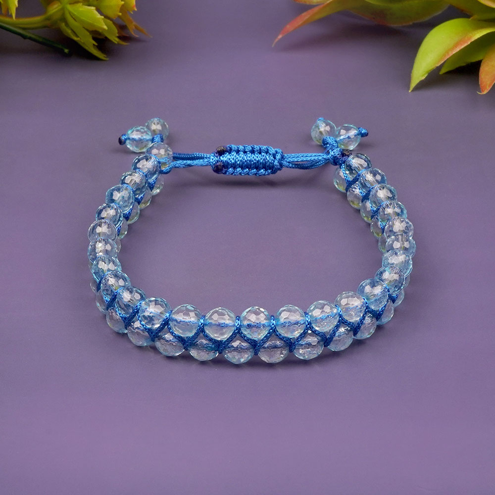 Blue Topaz Faceted Beads Double Layer Bracelet