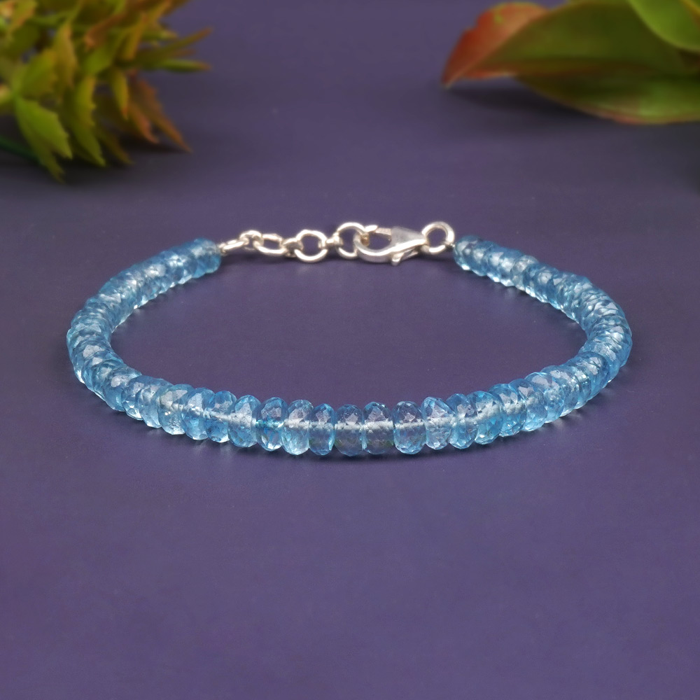 Blue Topaz Faceted Button Shape Beads Bracelet