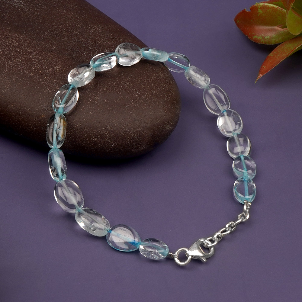 Blue Topaz Flat Oval Beads Bracelet
