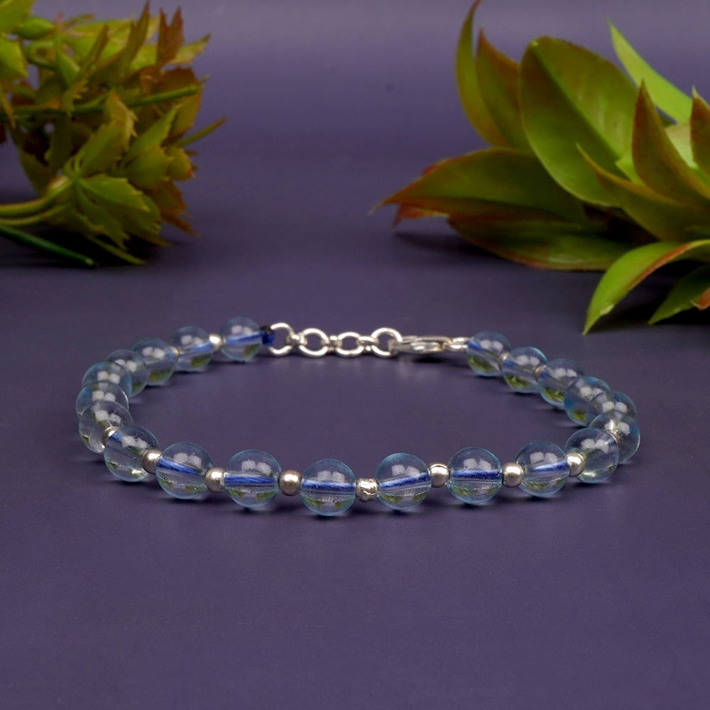 Blue Topaz 925 Silver Ball Bracelet - 6 mm
