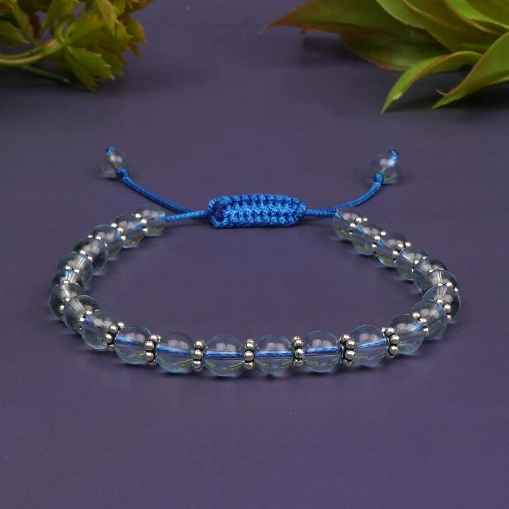 Blue Topaz 925 Silver Chakri Bracelet - 6 mm