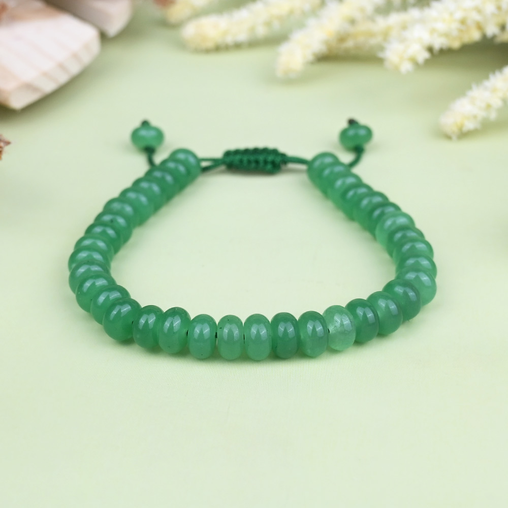 Green Aventurine Eliptical Beads Adjustable Bracelet