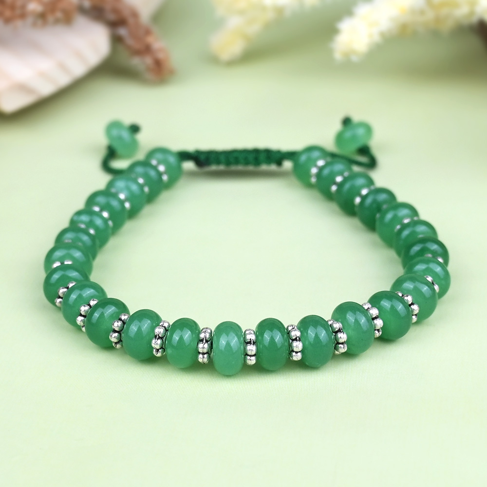 Green Aventurine Eliptical Bead Adjustable Bracelet