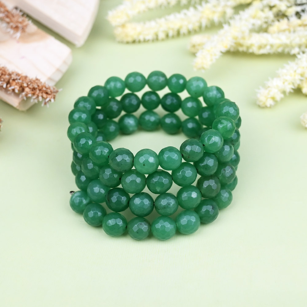 Green Aventurine Faceted Beads Spiral Stack Bracelet