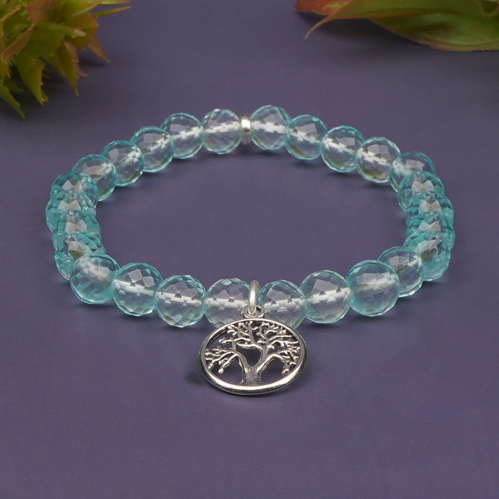 Aquamarine Faceted Beads Tree of Life Trinklet Bracelet
