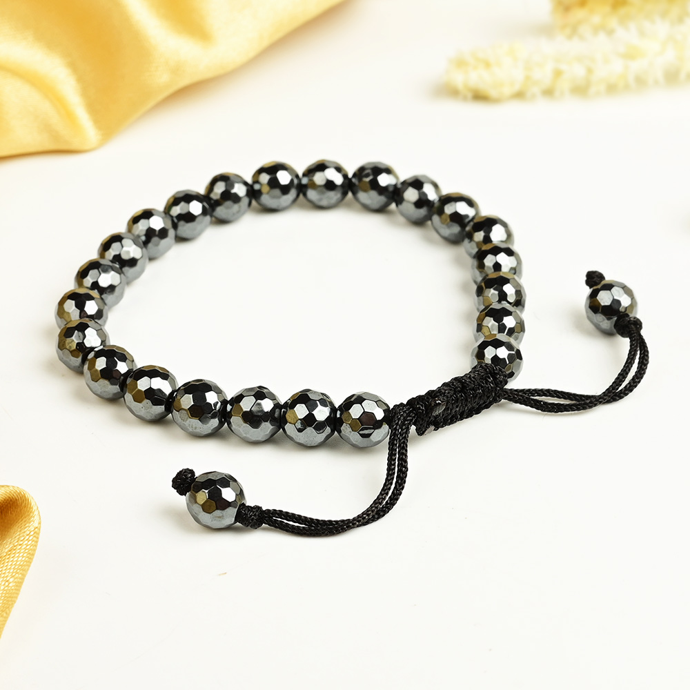 Hematite Faceted Beads Adjustable Bracelet