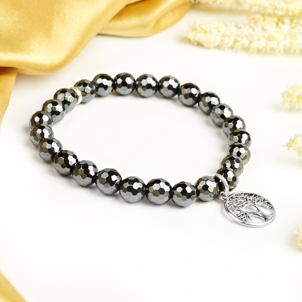 Hematite Faceted Beads Tree of Life Bracelet