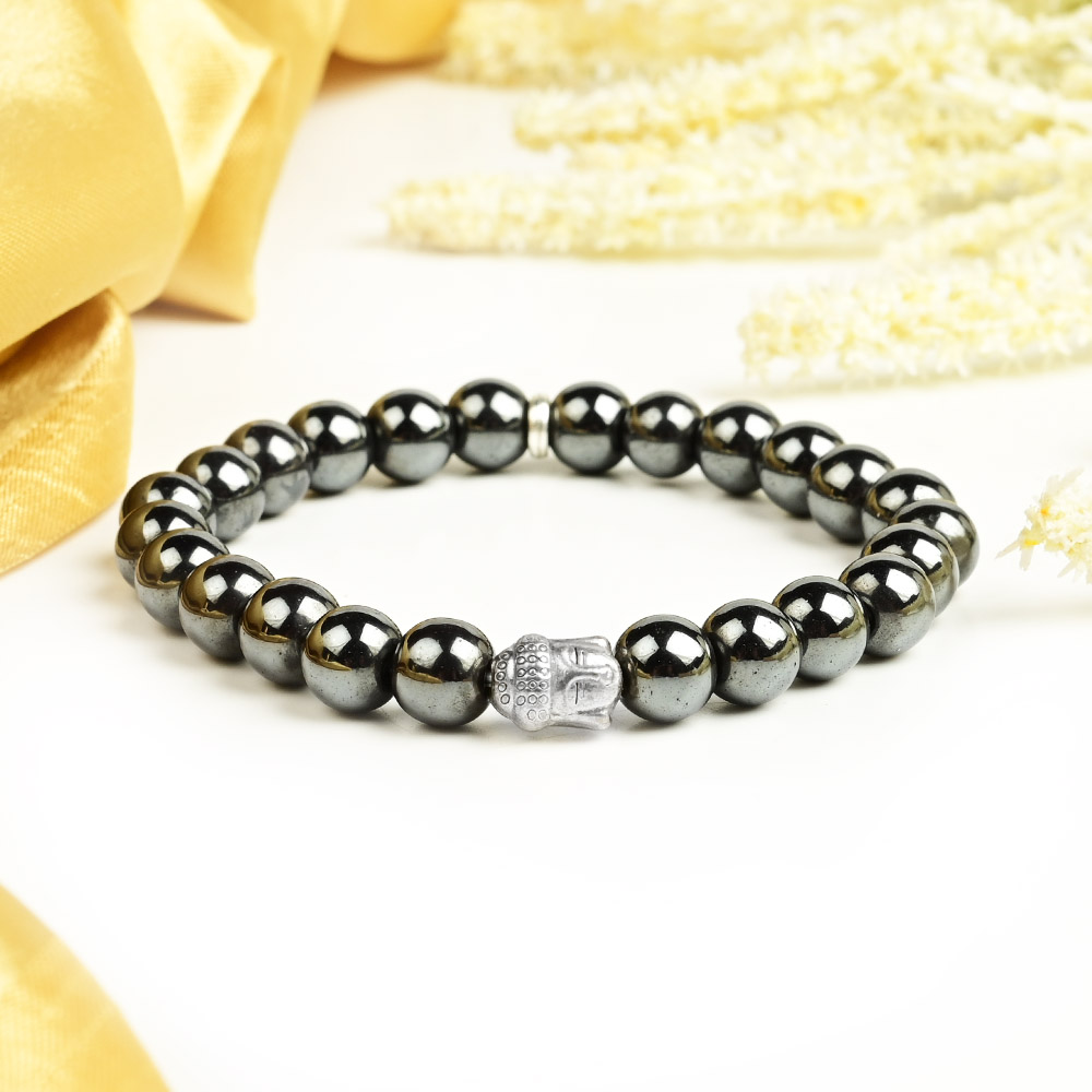 Hematite Buddha Charm Bracelet