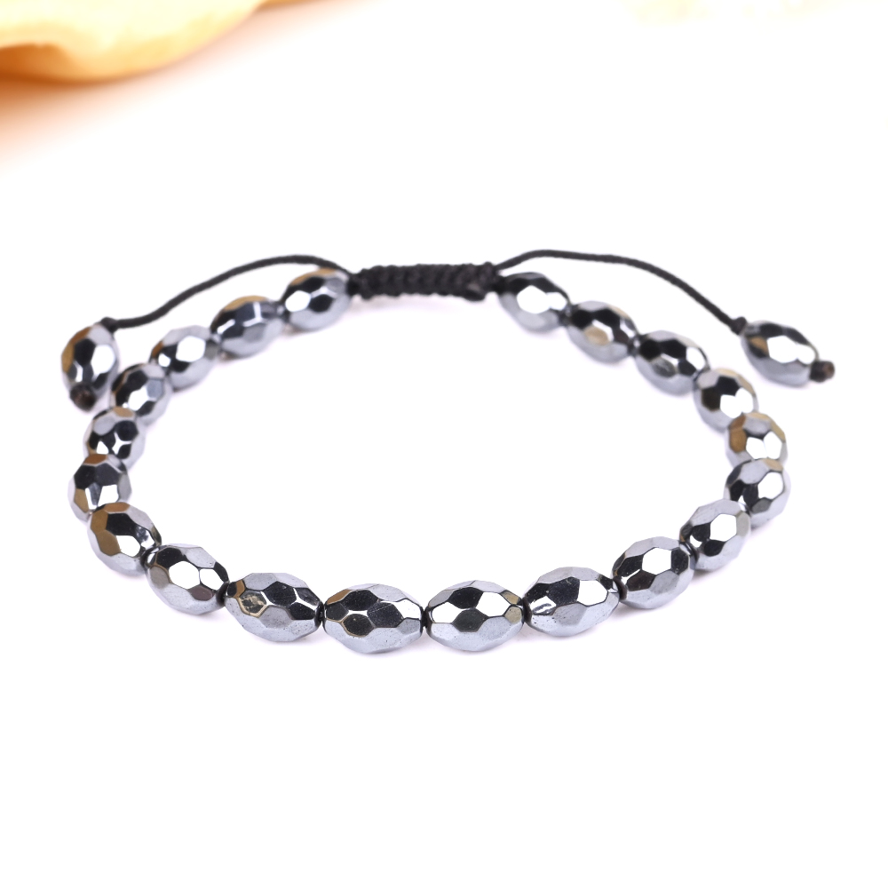 Hematite Faceted Oval Beads Adjustable Bracelet