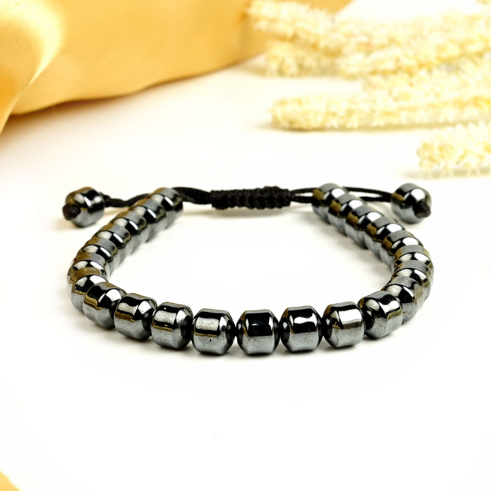 Hematite Cylindrical Beads Adjustable Bracelet