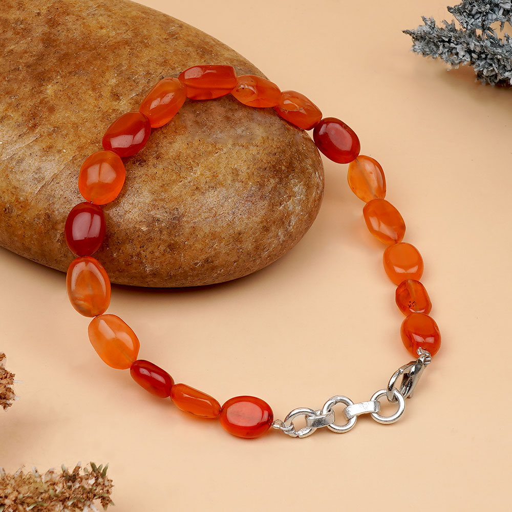 Red Carnelian Flat Oval Beads Bracelet