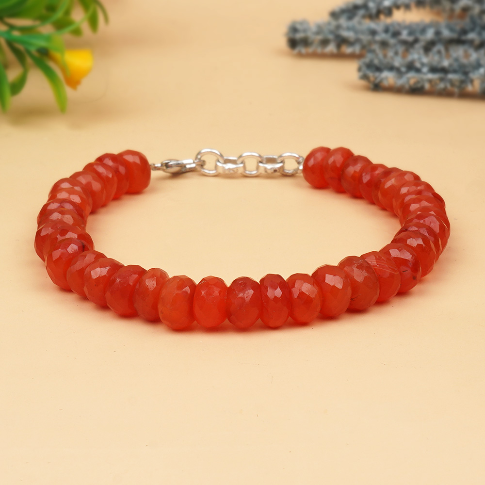 Red Carnelian Faceted Elliptical Beads Bracelet