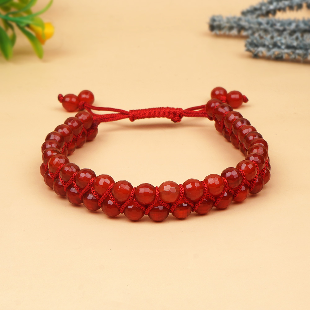 Red Carnelian Faceted Double Layer Thread Bracelet