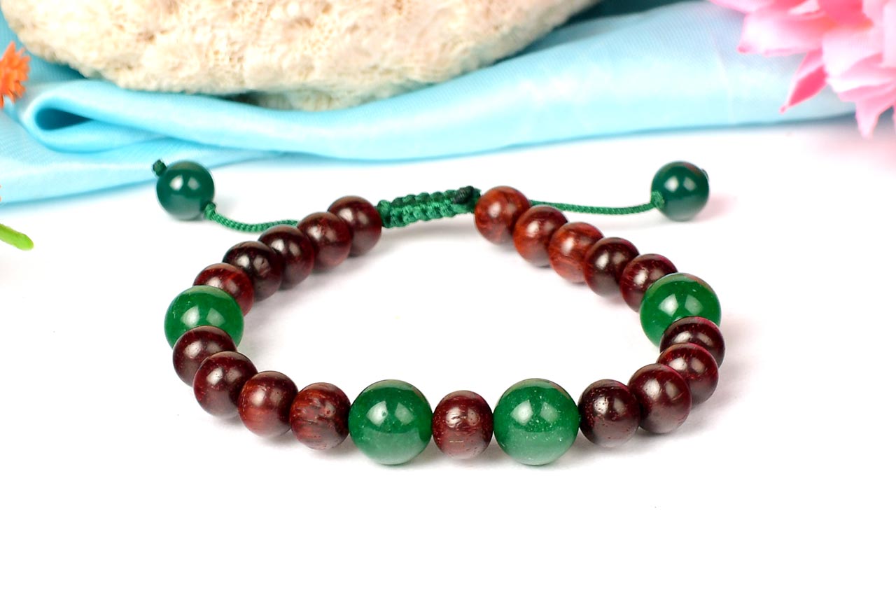 Red Sandalwood and Green Onyx Bracelet