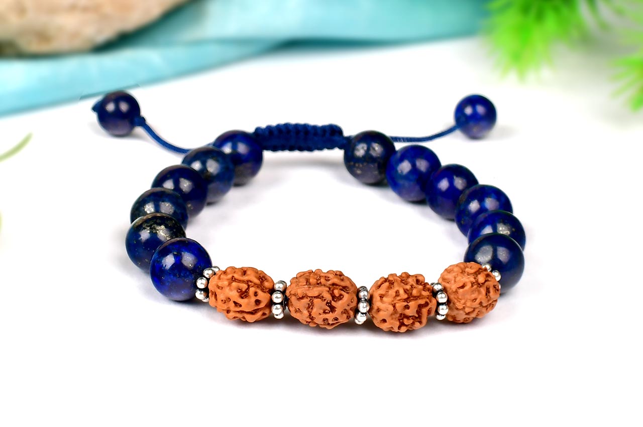 4 mukhi Rudraksha and Lapis Lazuli beads bracelet