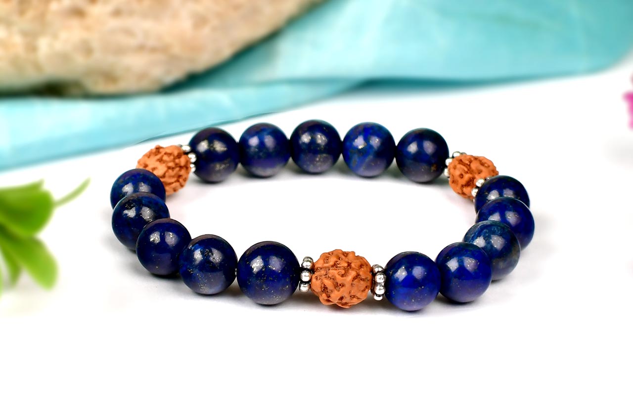 4 mukhi Rudraksha and Lapis Lazuli beads bracelet - I