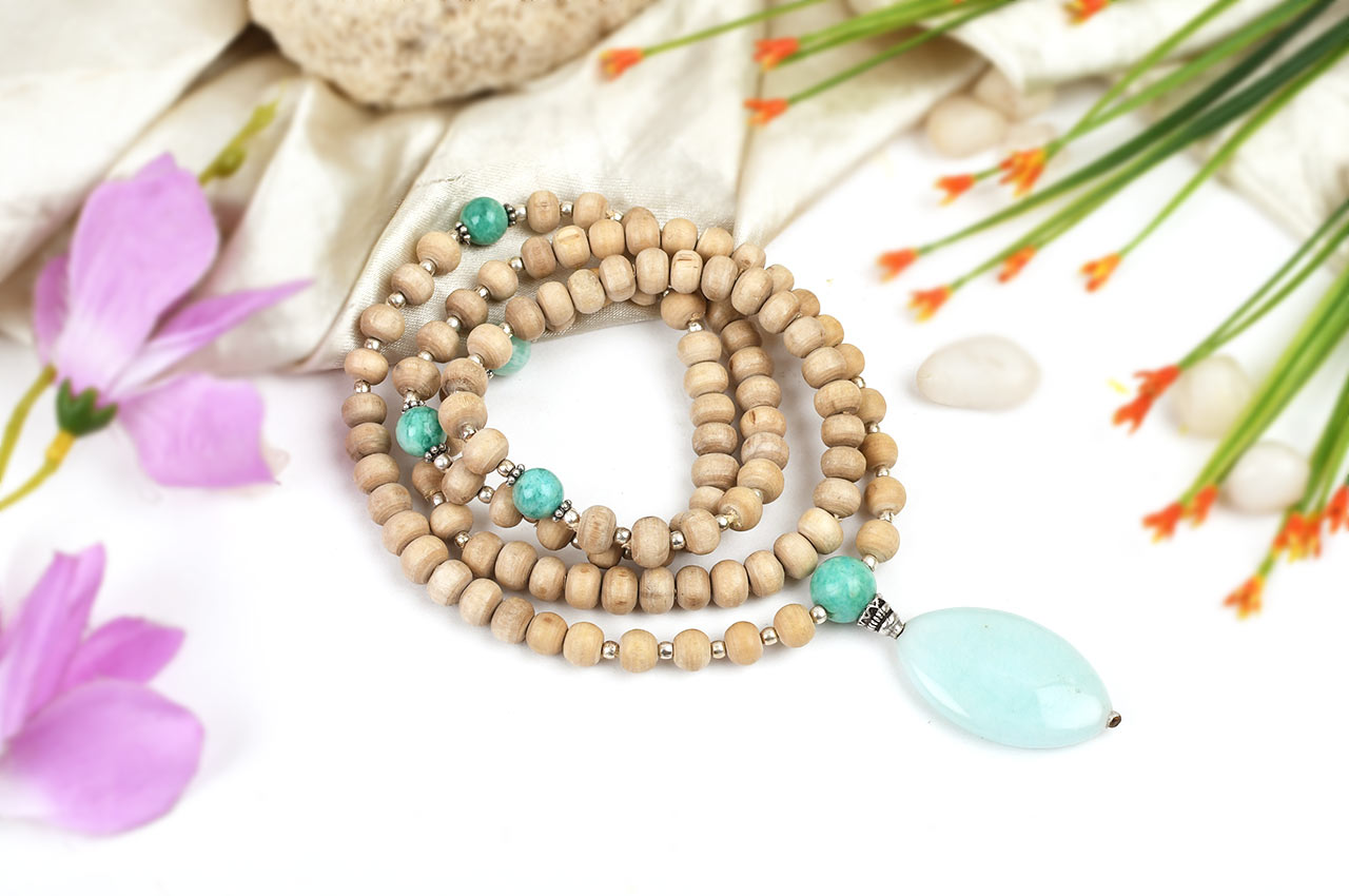 Amazonite and Tulsi beads Mala