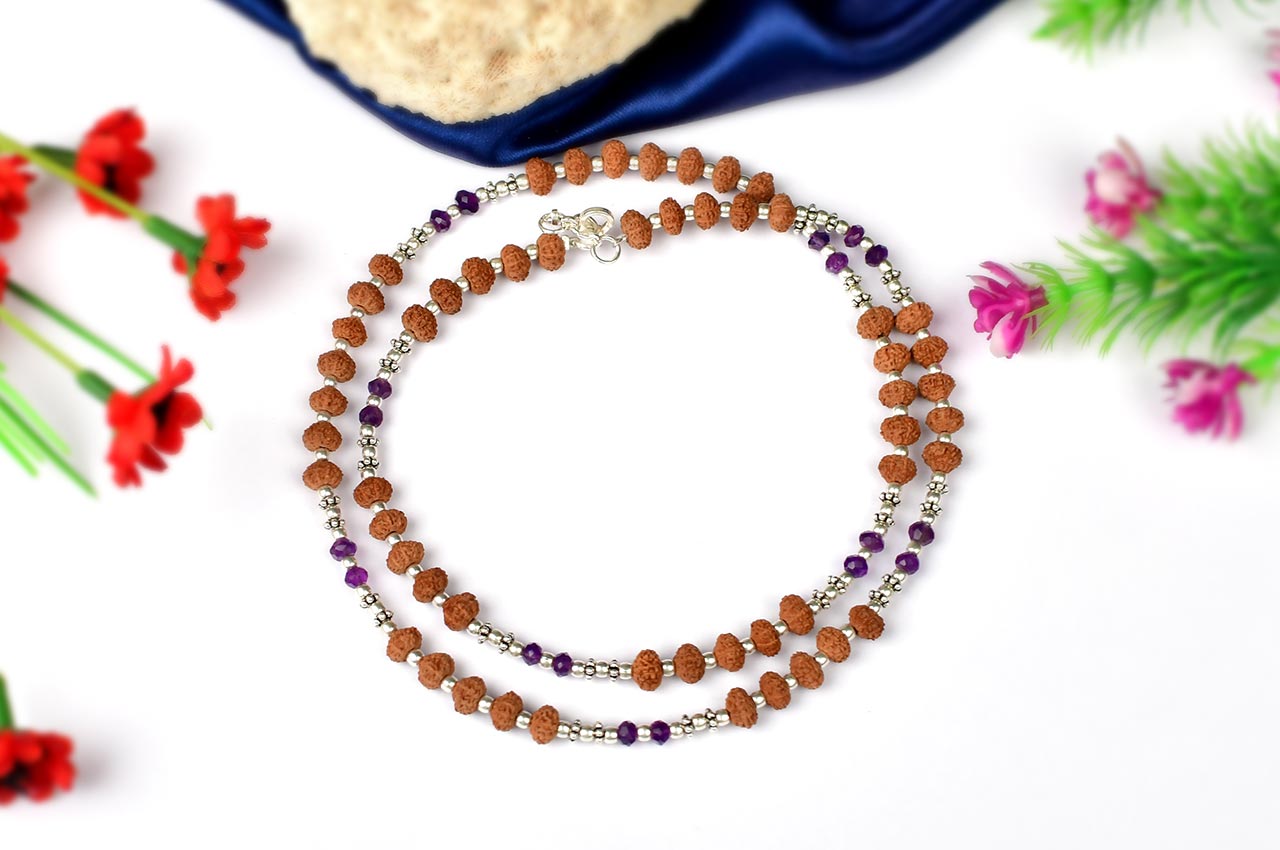 9 mukhi Rudraksha and Amethyst beads Mala - III