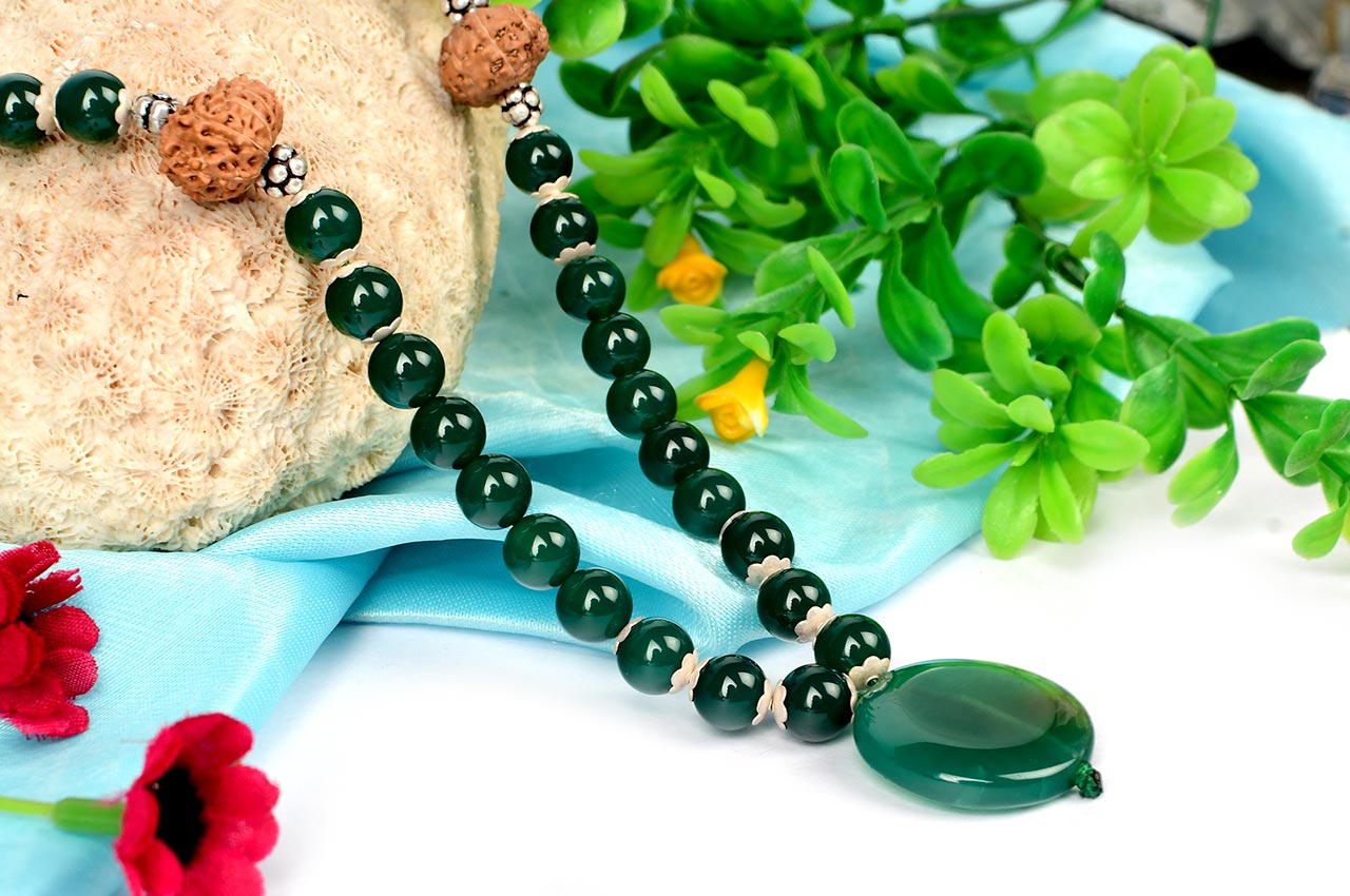 15 mukhi Rudraksha and Green Onyx mala