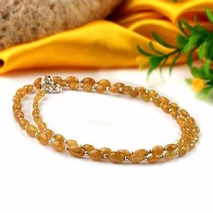 Yellow Saphire Oval Beads Silver Balls Necklace